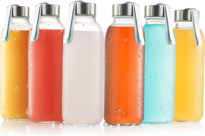 6 Pack 16oz - Glass Drinking Bottles For Beverage And Juice - Wat