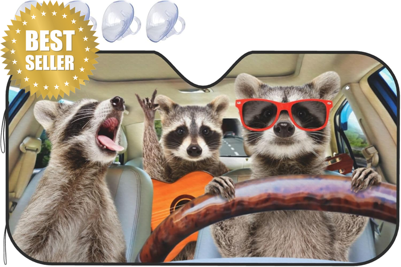 Three Funny Raccoons Animals Windshield Sun Shade for Car SUV Truck(51