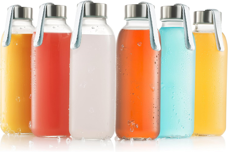 Sagler Glass Bottles 6 Pack 16Oz - Glass Drinking Bottles for Beverage and Juice