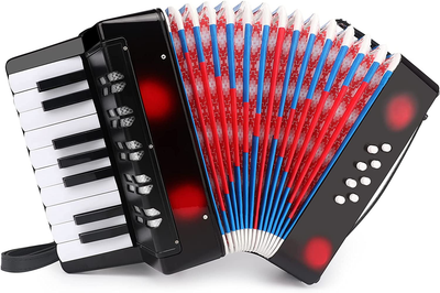Button Accordion 17 Keys Control Accordion Include 3 Air Valve Easy to Play Ligh