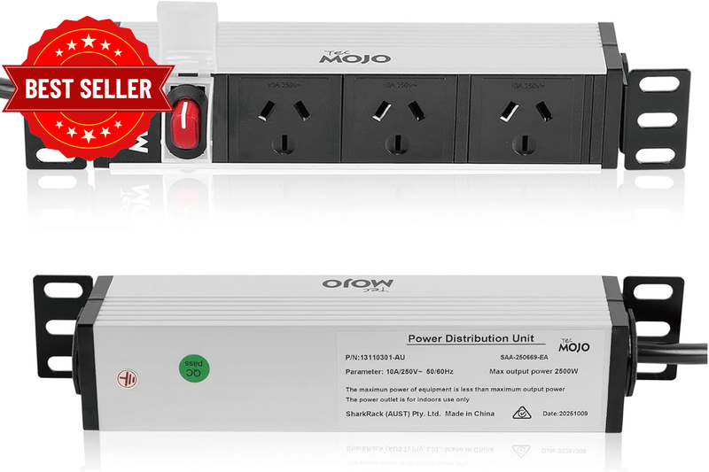 10 Inch Rack Mount PDU 1U 3 Outlets Power Strip with Reversible Mounting Plate,