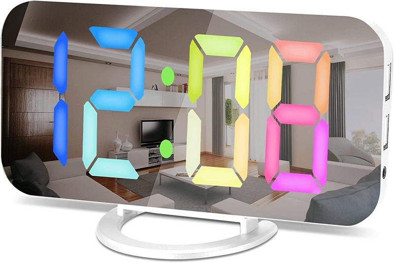 , Led And Mirror Clocks Large Display, With Usb Charger Port