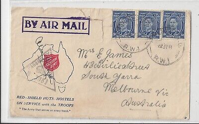 Australia 1941 Airmail Censor Cover, Salvation Army Map, 3d GVI x 3