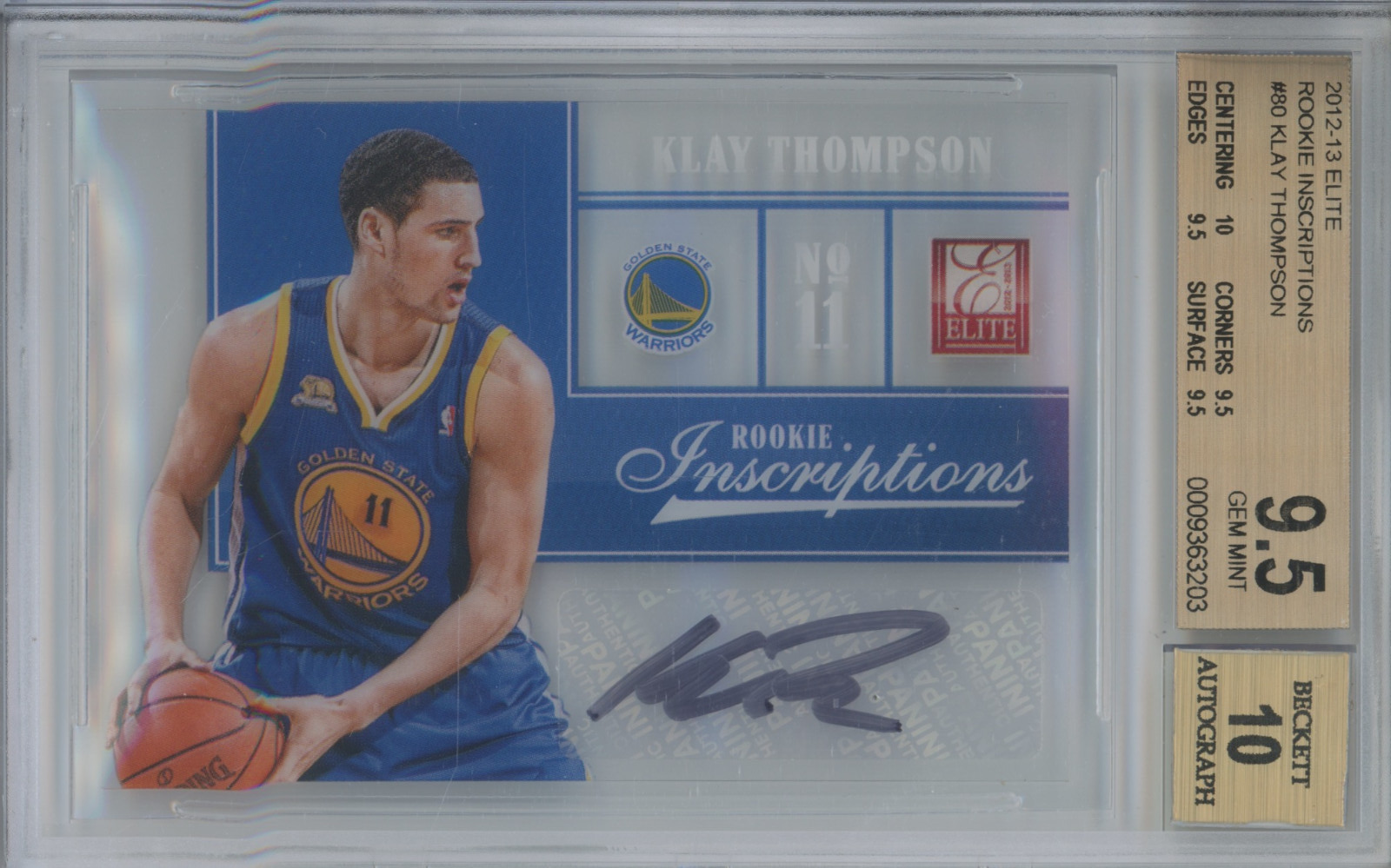 357 2012 Panini Elite Rookie Inscriptions Klay Thompson RC Gem Mint BGS 9.5 10