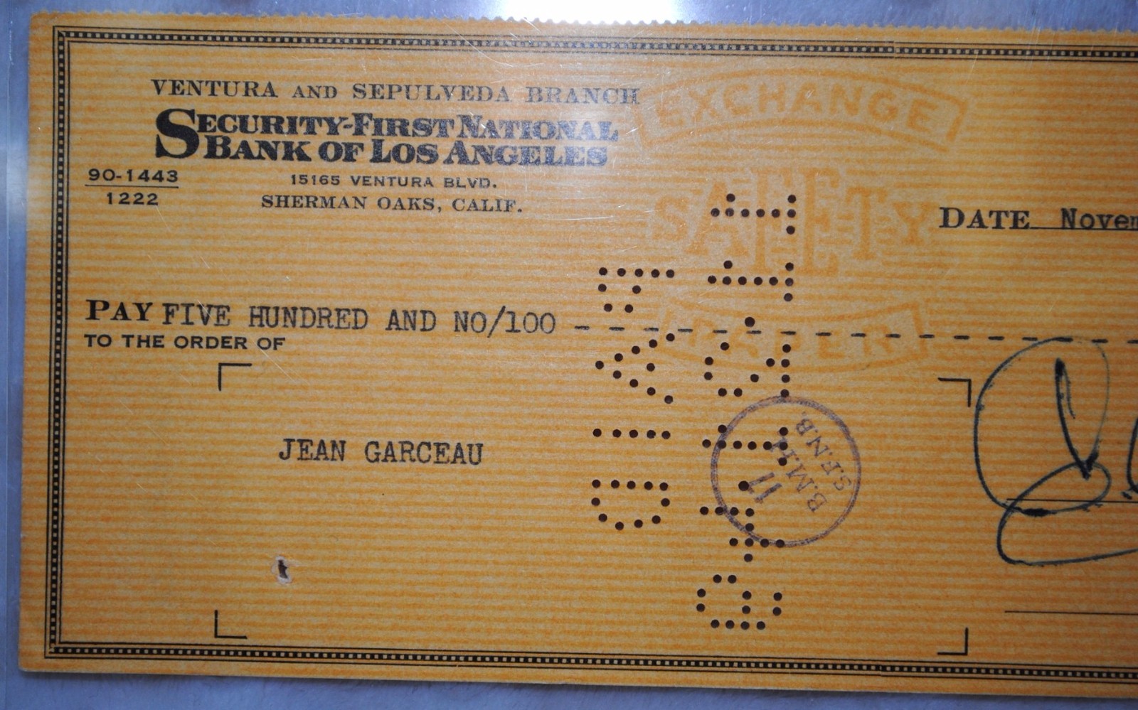 Clark Gable Double Signed Check Secretary Jean Garceau 11-21-1949  Bank Authent