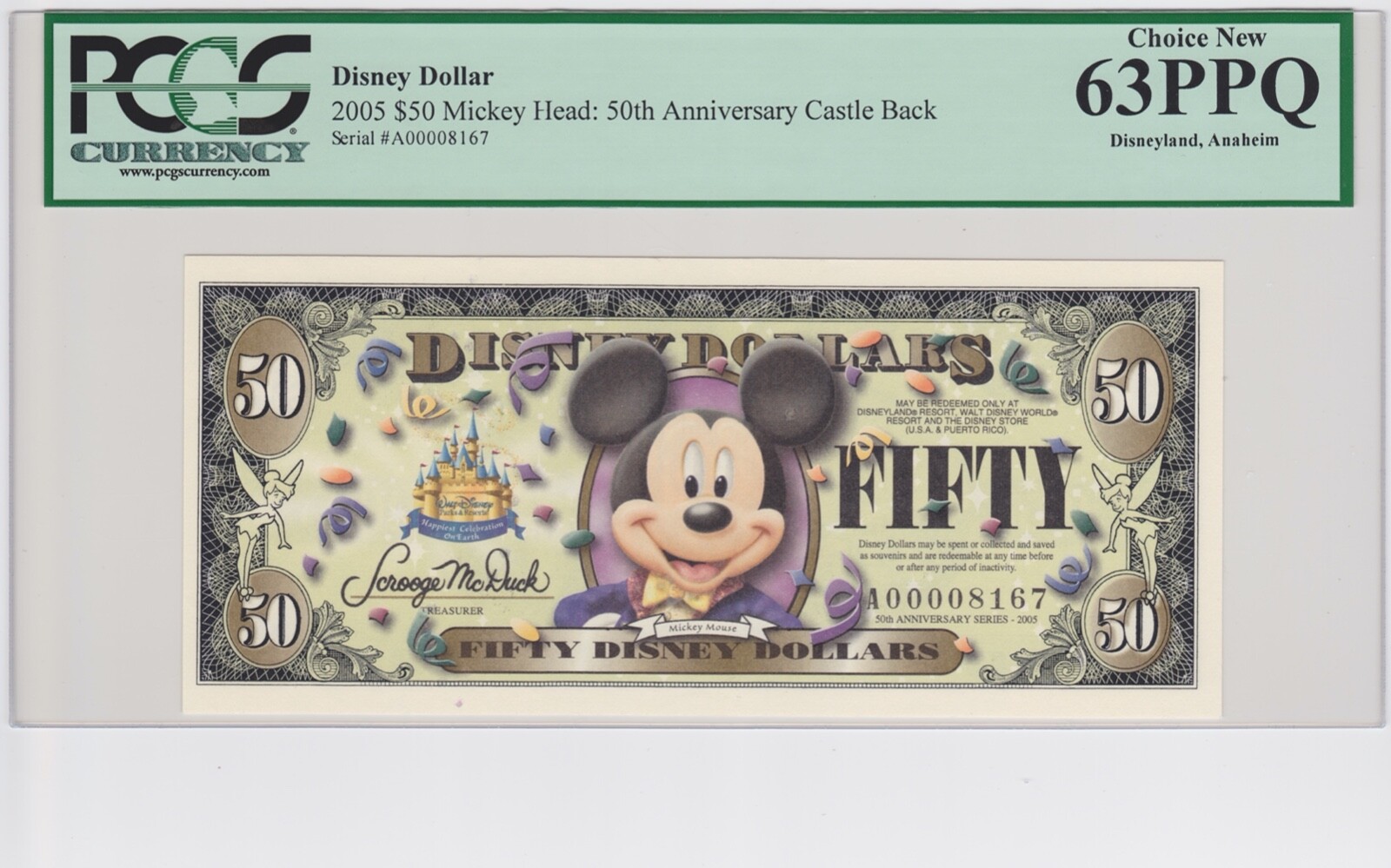 Disney Dollar 2005 A $50 Mickey Mouse A00008167 PCGS 63 PPQ