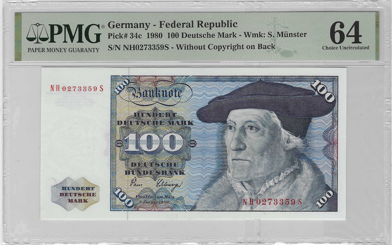 Germany/Deutschland 100 Dm 1980 Ohne Copyrght Pmg 64 !!