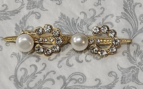 Authentic Vintage CHANEL Bar Pin Brooch W Pearls & Crystal