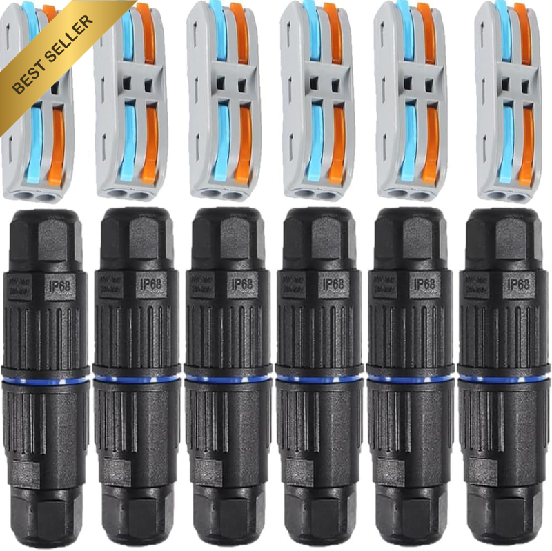 6 Pcs IP68 Waterproof Electrical Cable Connector, Outdoor 2 Way Junction Box, Wi