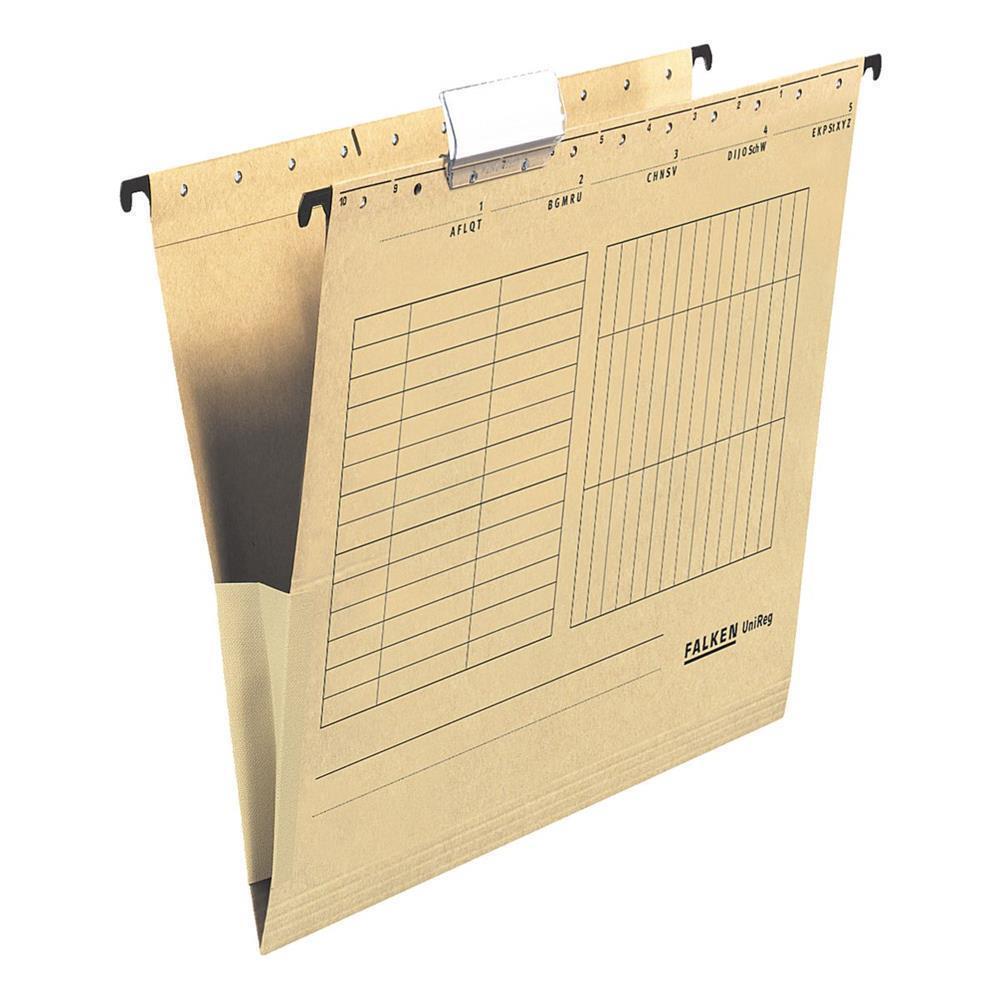 25 Hängetaschen Falken UNIREG in braun Kraftkarton DIN A4 + Reiter seitlich zu