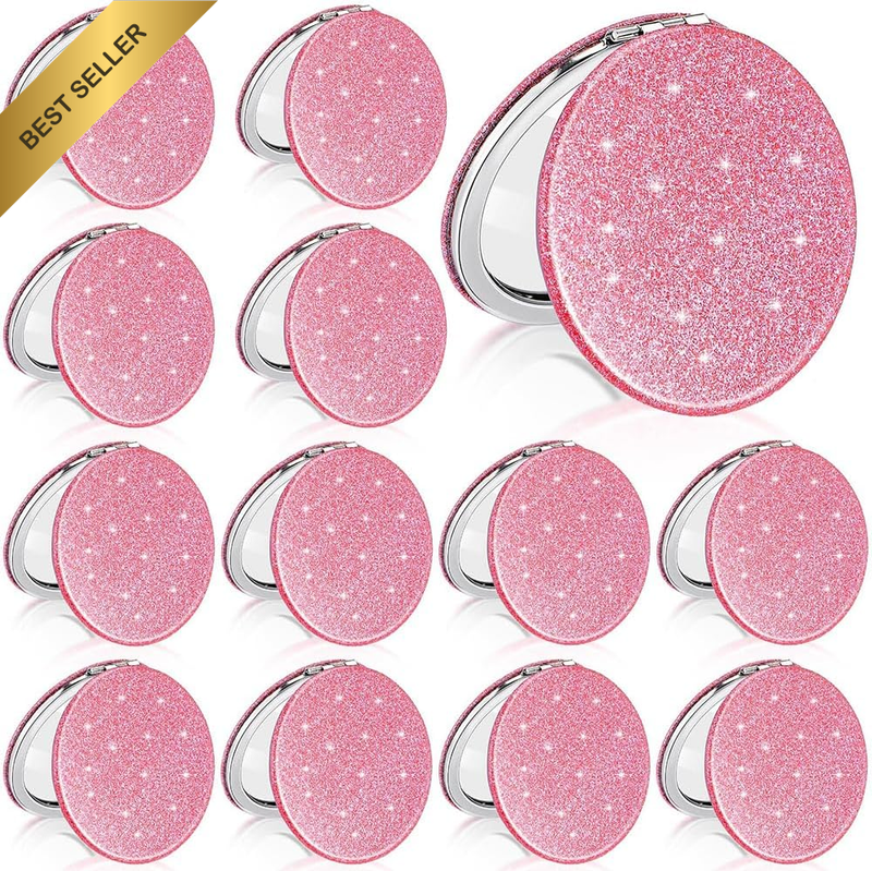 12 Pcs Pink Compact Mirrors, Portable Folding Makeup Mirror, with Single-Sided M