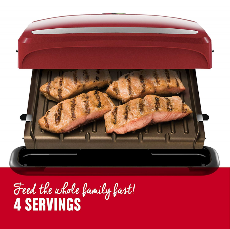 George Foreman 4-Serving Removable Plate Grill and Panini Press, Red, GRP360R