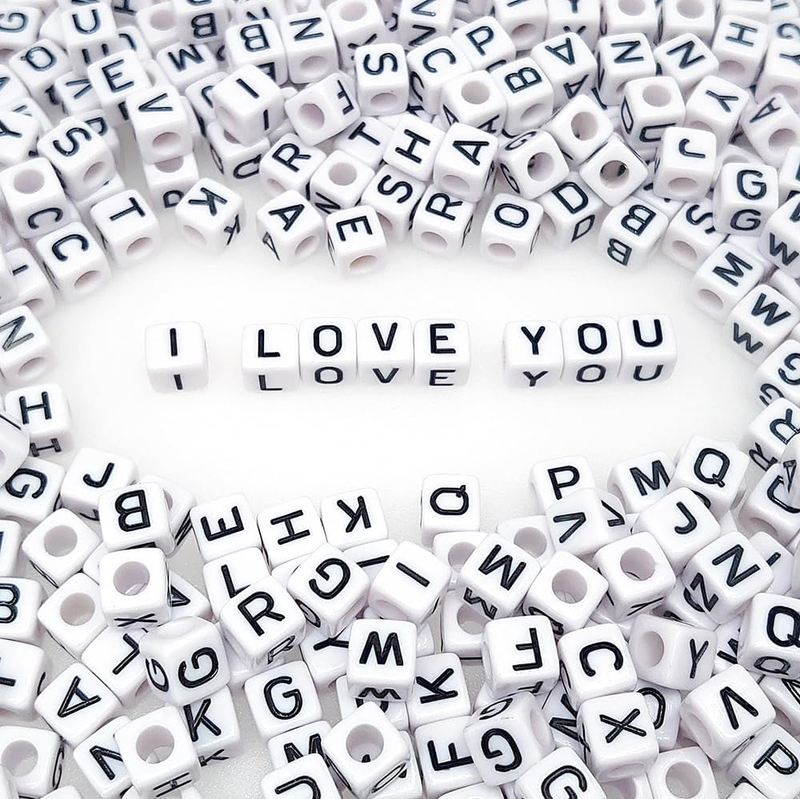 10Mm Big Large Alphabet Letter Beads Cube Acrylic (White, 300+ Pcs) | A-Z Mixed