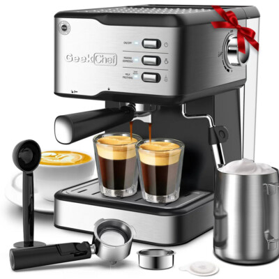 Geek Chef Espresso Machine 20 Bar, Latte Cappuccino Maker with Milk Frother,1.5L