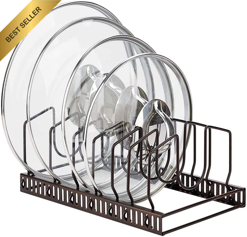 Adjustable Kitchen Lid Organizer, 7 Adjustable Compartments, for Pantry or Cabin