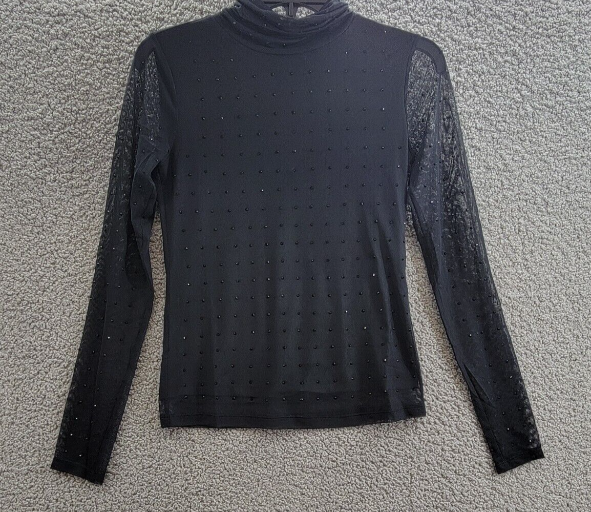 Sanctuary Highlight Of The Night Turtleneck Top Womens XXS Black Embellished L/S - Picture 2 of 16
