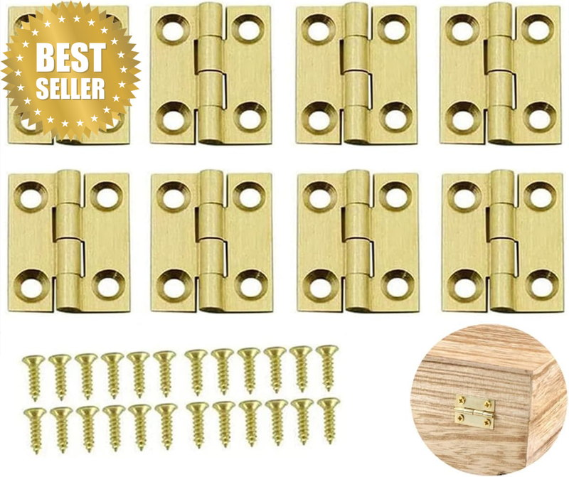 8 Pcs Mini Solid Brass Hingestiny Hinges with Screws,Gold, 1 Inch