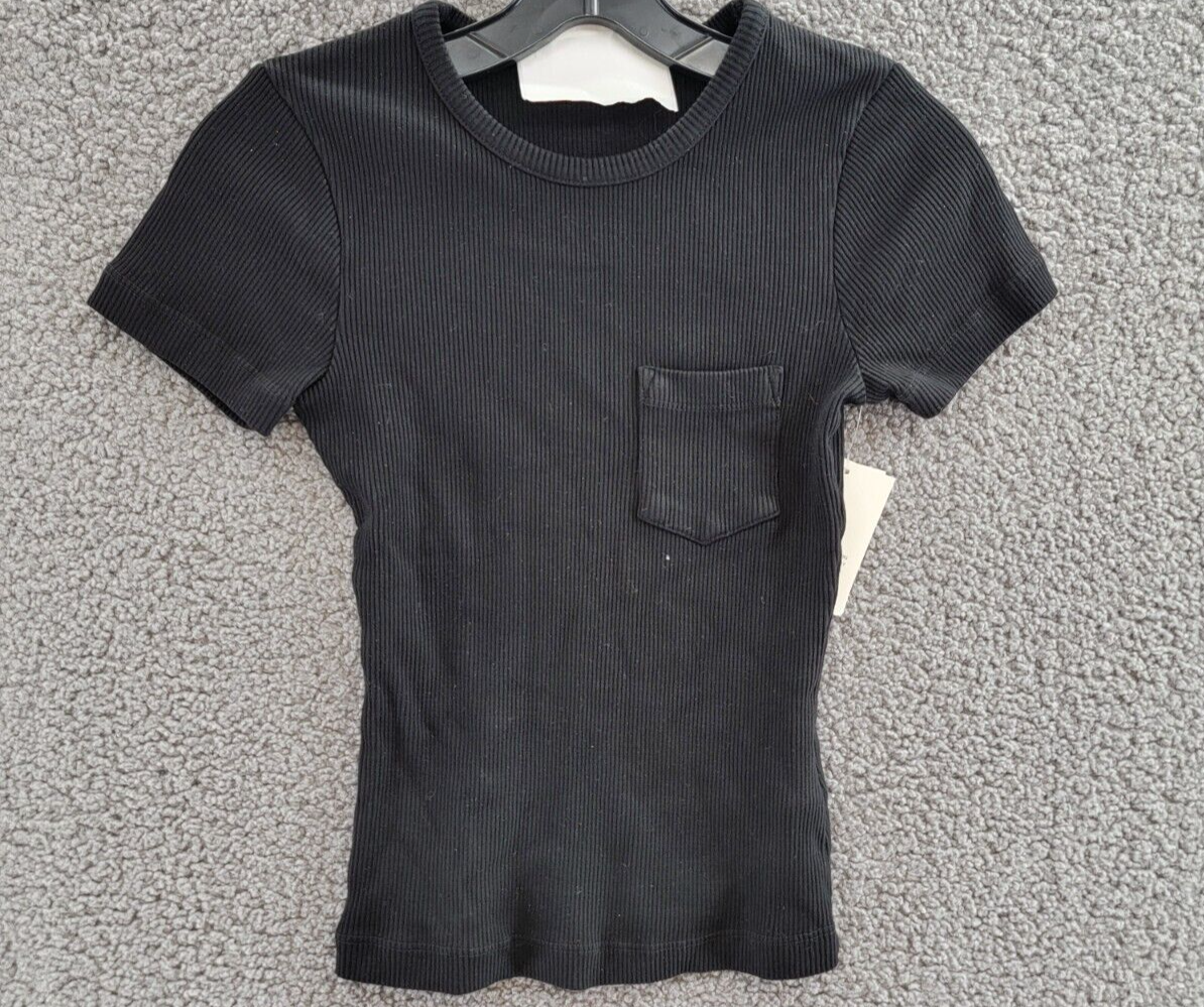 Agolde Arlo Rib Knit Pocket Tee Women's XS Black Solid Crew Neck Short Sleeve - Picture 2 of 16