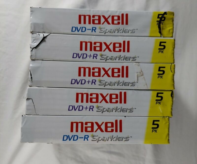 5 pkg DVD-R Sparklers Maxell 5 CD each 35 Total 5 assorted Colors 120 min 4.7 GB