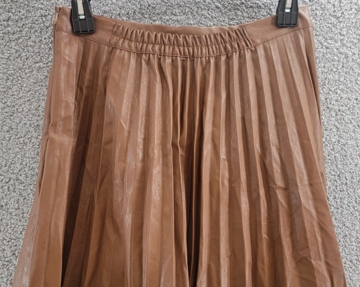 Gracia Faux Leather Long Pleated Skirt Womens XL Brown Elastic Waist Zip Closure - Picture 3 of 15
