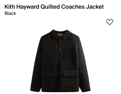 KITH HAYWARD QUILTED COACHES JACKET - BLACK L