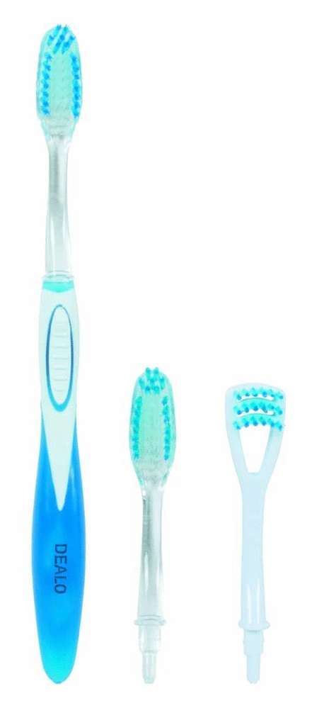 Spazzolino Dealo Family 2 Testine + Testin Pulisci Lingua Cura Pulizia Denti dfh