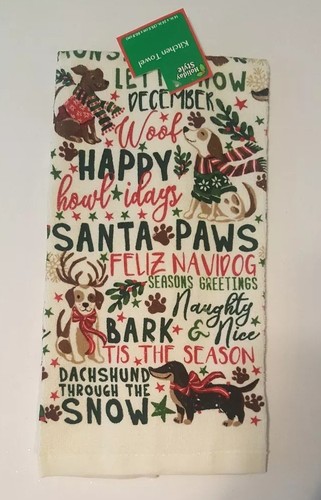 Christmas Kitchen Towel Oven Mitt Pot Holder 3 Pc Set Dogs Feliz Navidog New