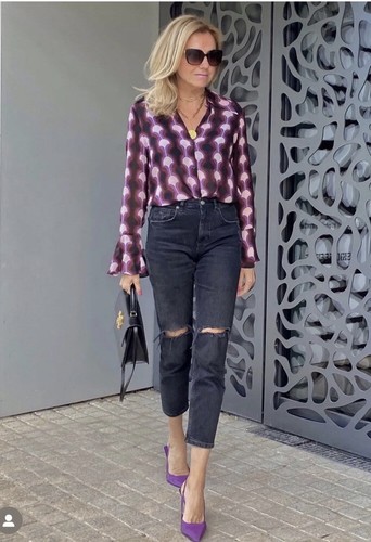 ZARA NWT WOMEN SS22 PINK RUFFLED PRINTED SHEER BLOUSE TOP