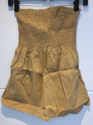 THEORY Beige Stretch Linen Crunch Bandeau Strapless Tank Top Shirt P XS S Small