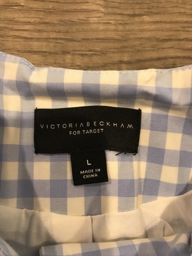 Victoria Beckham Girls Jacket Size L Large Gingham Blue Plaid Nwt