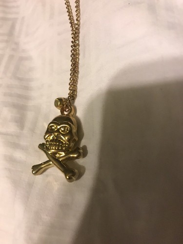 Lot Of 3 Gold Tone Skull Crossbone Necklaces And Rhinestone Earring Studs New