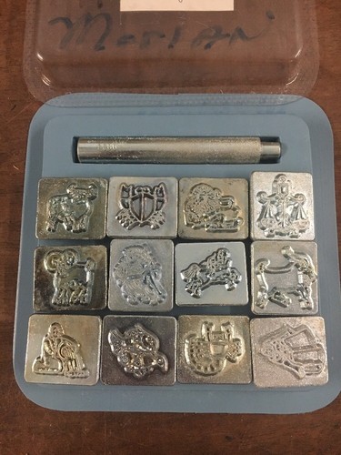 Vintage Craftool Co USA 2D/3D Zodiac Leather Stamp Set of 12 Metal Taps
