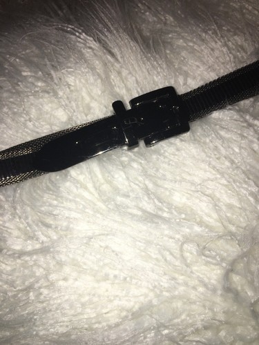Joan & David Pewter w/ black insert Metal Mesh Belt, Small
