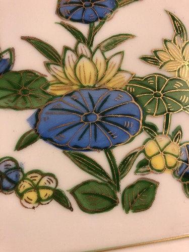 ANTIQUE Andrea by Sadek Blue & Yellow Morning Glory Flowers Vase & Plate Japan