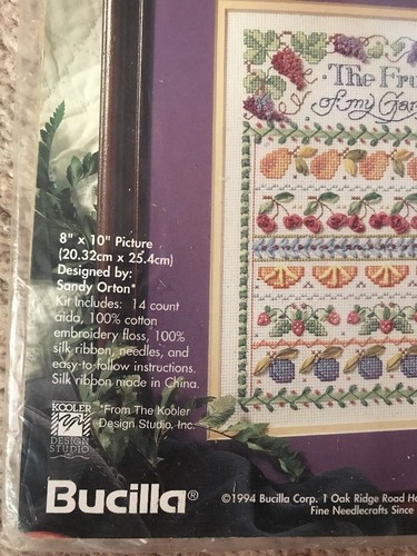 Bucilla Fruit Of My Garden Silk Ribbon Embroidery Kit  New Cross Stitch 1994