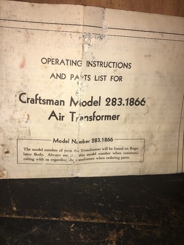 CRAFTSMAN  AIR REGULATOR Transformer Model#283.1866 New Old Stock.