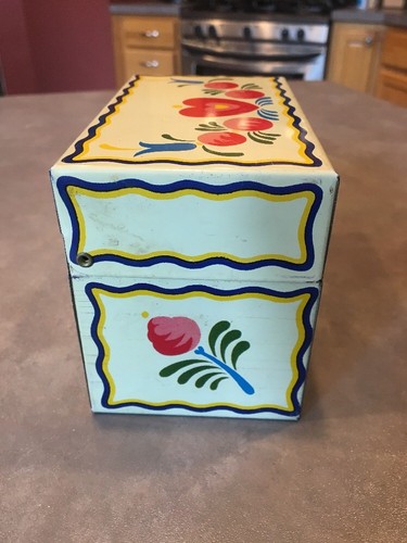 Vintage Tin Floral White Pink & Blue Floral  Ohio Art Co Recipe Box