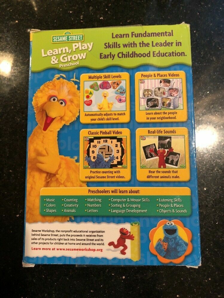 SESAME STREET LEARN PLAY & GROW for PC Mac CD Preschool game Kid Child Children