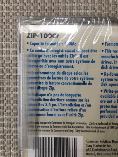 Sony Zip 100mb Disc - BRAND NEW IN PACKAGE!