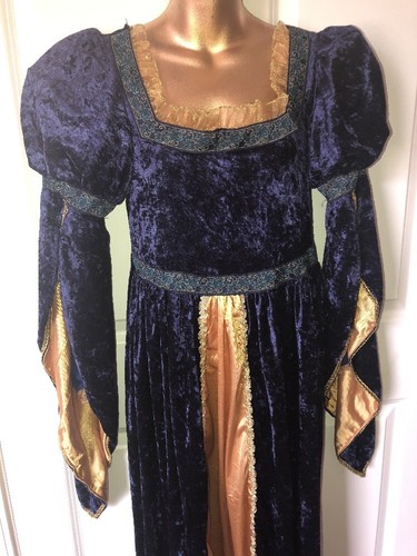 velvet Navy Blue gold RENAISSANCE COSTUME GOWN Woman's Size L (12-14)