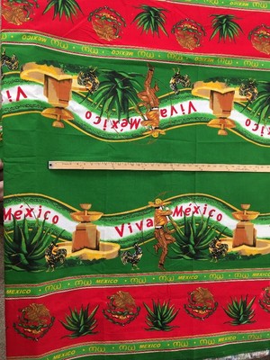 VTG Mexican Cowboy Vaquero MEXICO Novelty Border Print Fabric 3yd x 58