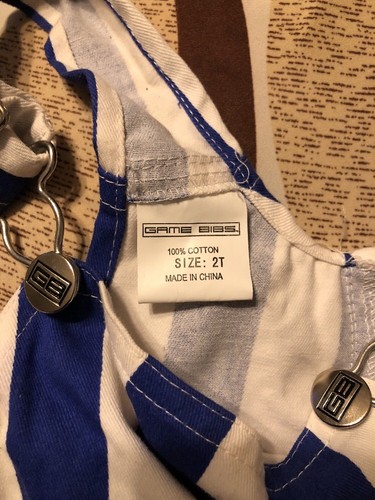 Game Bibs Game Day Jean Overalls Size 2T Denim Navy Blue and White