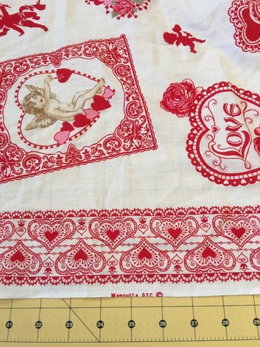 Valentine Fabric VINTAGE HEART Applique  Hankie Cupid Panel Wamsutta