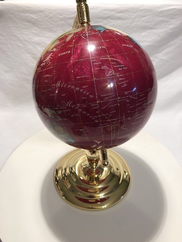 16” Tall Red & Gemstone Table Top Gem Jewel Gemstone World Map Globe 9” Globe