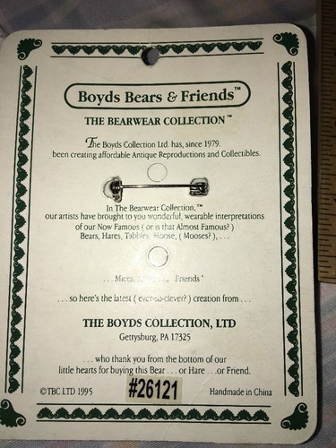 1995 BOYDS BEARS BEARWEAR PIN BROOCH, “Golf, Golf, Lie, Golf”, Original Card