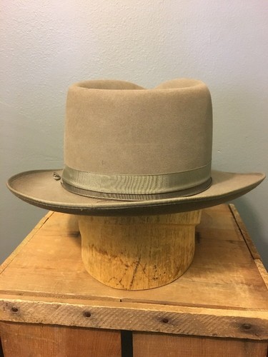Vtg 1950s 50s Grey Tan Felt Fedora Mens M 7-1/8 Gangster Jazz Swing Hat Rat Pack