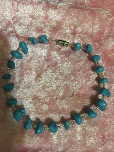 TURQUOISE BRACELET GENUINE GEMSTONE NUGGETS Clear Silvery Seed BEADS SURF