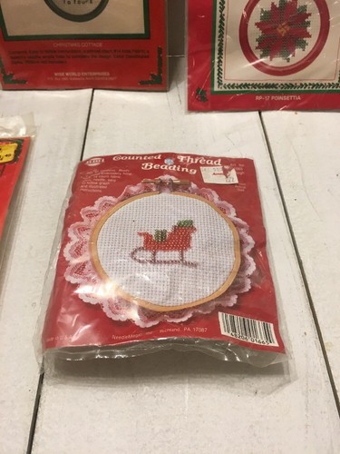 VINTAGE CROSS STITCH CHRISTMAS ORNAMENTS  Kits Lot Of 5