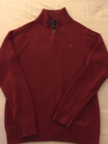 Boys Size Medium 12/14 Ralph Lauren Polo Sweater Red Zip Christmas