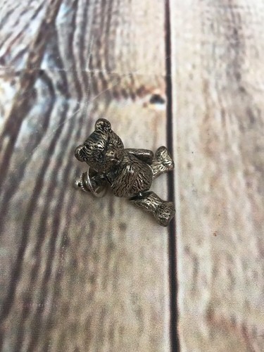 Fully Jointed RUSS Pewter Teddy Bear Brooch Scarf Pin in Original Box
